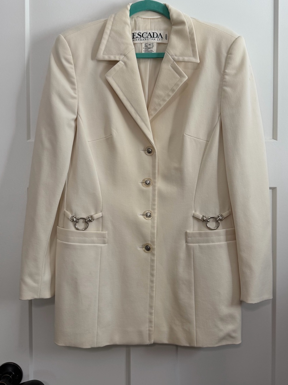 Vintage Escada Margaretha Ley Ivory Equestrian Horsebit Longline Blazer 40 - Picture 2 of 13